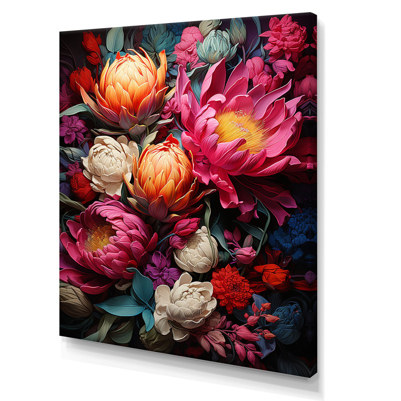 «Rustic Ruby Flower Impression I - Flowers», art mural, H 20 po x l 12 po x P 1 po, Toile tendue