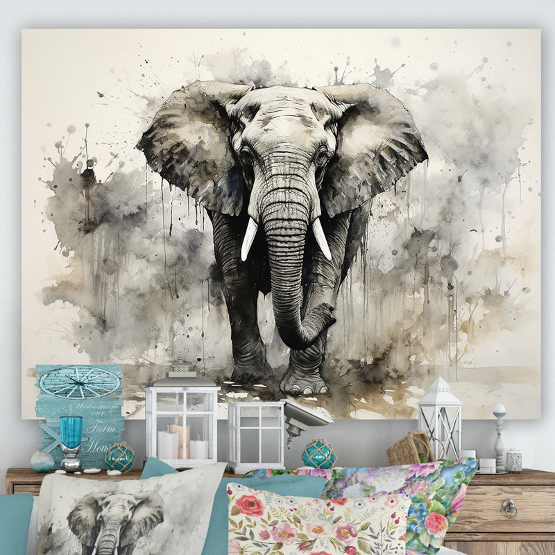 Elegant Elephant In Motion - Elephant, reproduction sur toile encadrée, H 30 po x l 40 po x P 1,5 po, Toile tendue