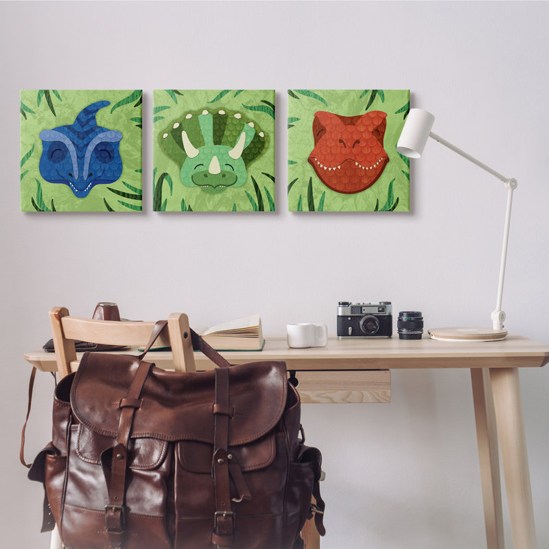 Décoration murale dinosaures dans le jungle ensemble 3 pièces par daphné polselli pour enfants Sessoms, Toile tendue