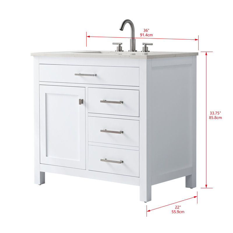 Trevor 36" W Single Vanity, White/Brushed Nickel