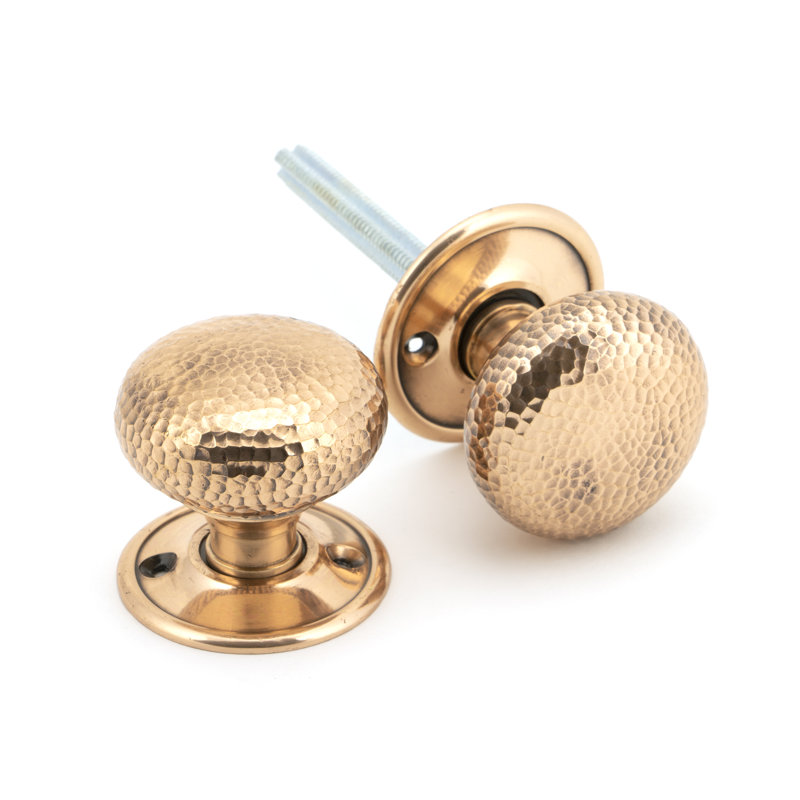 Hammered Mushroom Mortice/Rim Knob Set, Polished Bronze
