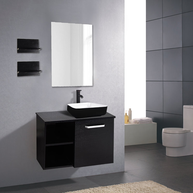 Ensemble de meuble-lavabo simple 28 po avec miroir 28 po, Noir / blanc