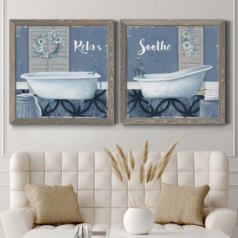 Relax - ensemble de 2 impressions sur toile, Toile avec cadre gris, H 31,5 po x l 63 po x P 1,5 po
