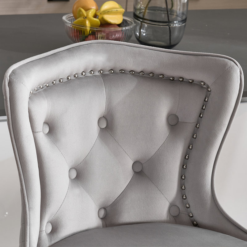 Swivel Upholstered Adjustable Counter Stool With Tufted Backs Set of 4, Gray, Silver