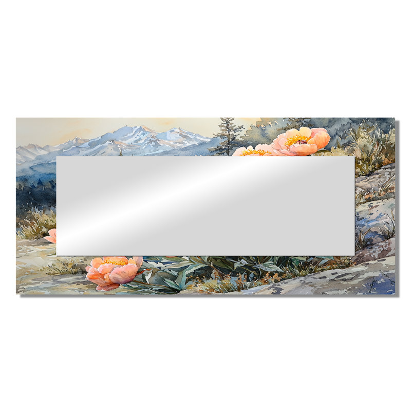 Peonies In The Mountain Pass - Floral Mirror For Wall Art Decor - Printed On Metal, 28" x 60"
