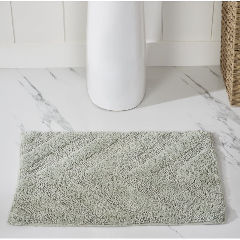 Branston 100% Cotton 1990 GSM Tufted Bath Rug with Non-Slip Backing, OEKO-TEX Certified, Machine Washable, Luxurious Chevron Pattern, Ultra Soft & Absorbent Bathroom Rug, 17" x 24" Rectangle, Dark Sage
