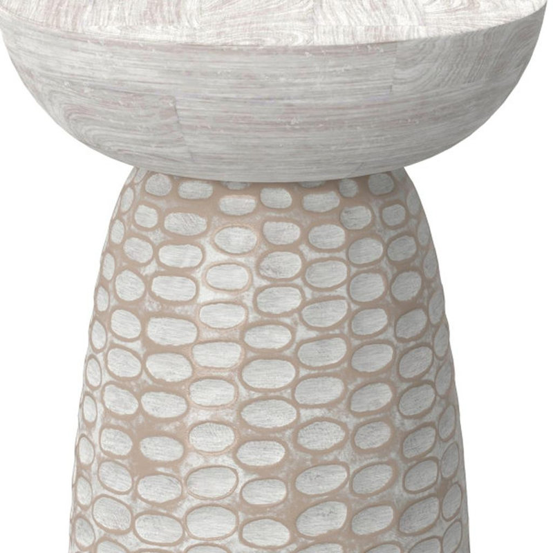 18" White Solid Wood Round End Table, White/Brown