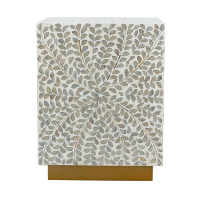14X14x18" Square Accent Stool With White Capiz Shell Finish And Gold Pedestal Base