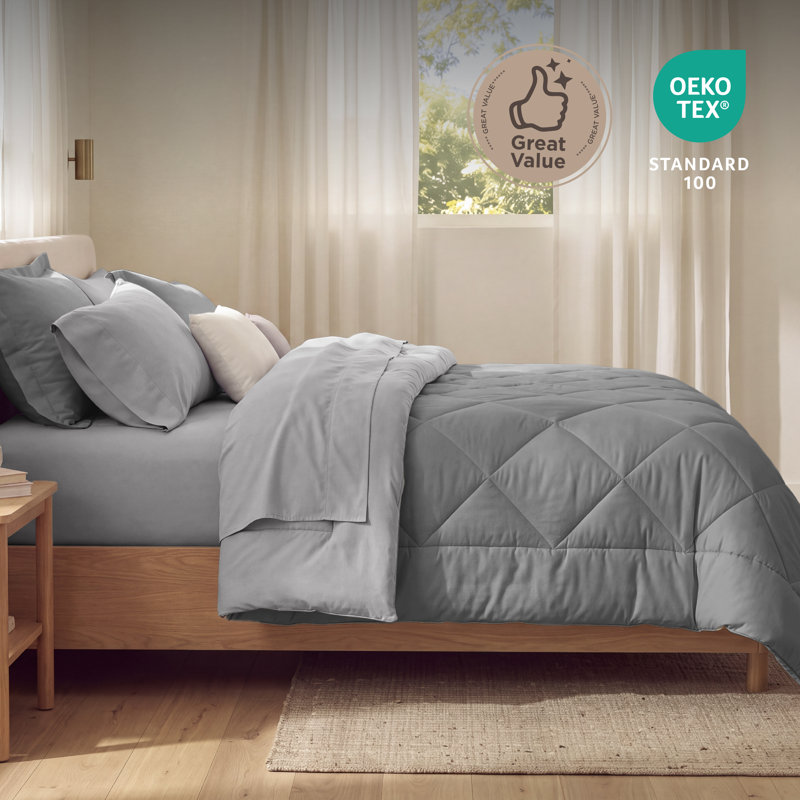 Ensemble d'édredon réversible Best vendeur, Édredon surdimensionné pour grand lit et 4 pièc, Gris