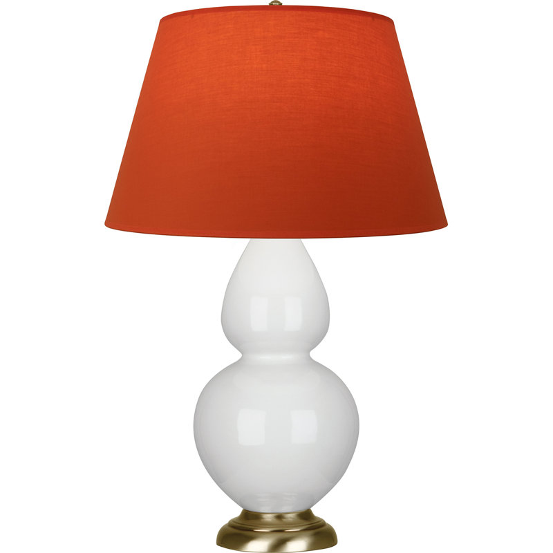 Lampe de table double gourde en céramique, Lys émaillé / laiton, Tangerine / doublure taupe, Laiton