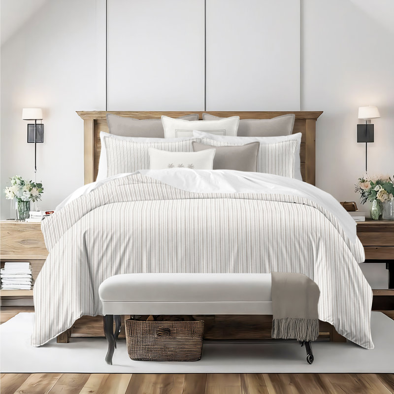Pacific Stripe Cotton Reversible Coverlet Set, Cal.King Coverlet/Bedspread + 2 King Shams, Mushroom