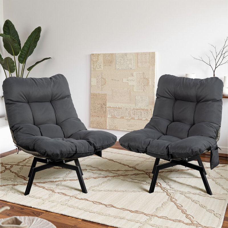 Outdoor Wicker Swivel Chair with Cushions, Gray, Dark Gray