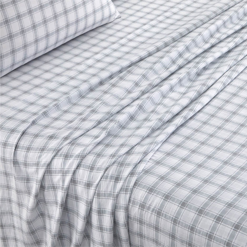 Aeropostale 4 Piece Premium All Season Microfiber Sheet Set, 2 Pillow Cases, 1 Fitted Sheet, 1 Flat Sheet, Fits Mattresses up to 16” Deep, Twin Size, Grey Plaid