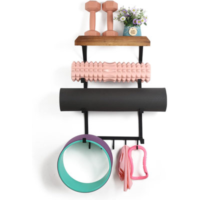 Support de tapis de yoga mural, accessoires de gym à domicile, noir carbonisé