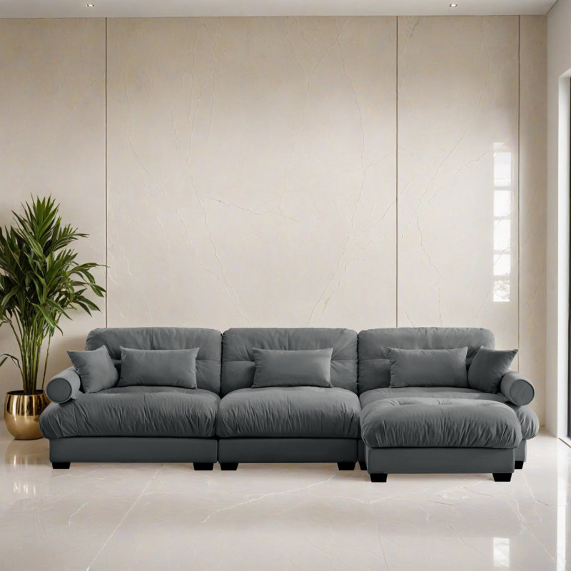 Canapé-lit modulaire 4 pièces pour salon, Velours gris velours