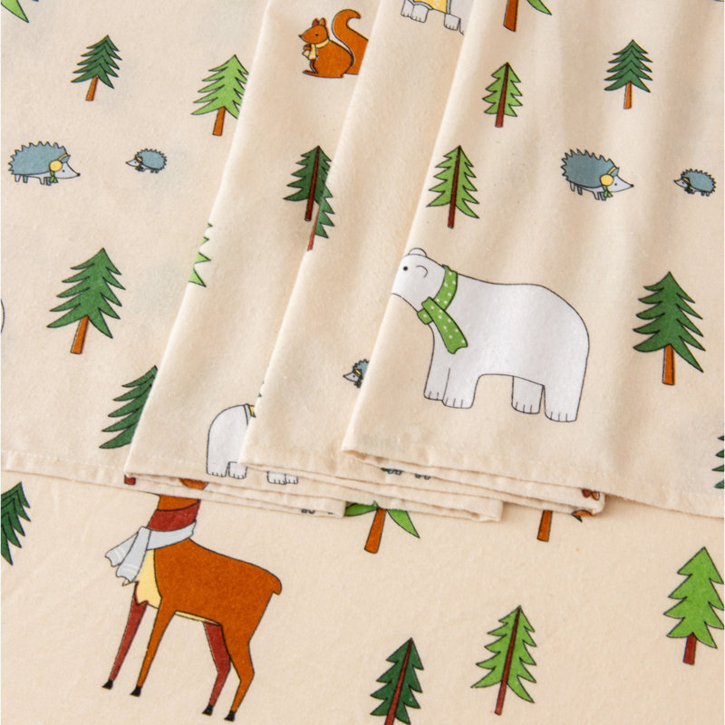 Full Size Gray and Red Cotton Flannel Sheet Set