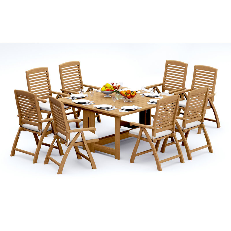  Ensemble de salle à manger 5 pièces en bois de teck de qualité A: table rectangulaire carrée de 60 po et fauteuils inclinables et pliables Ashely # 11AS1404