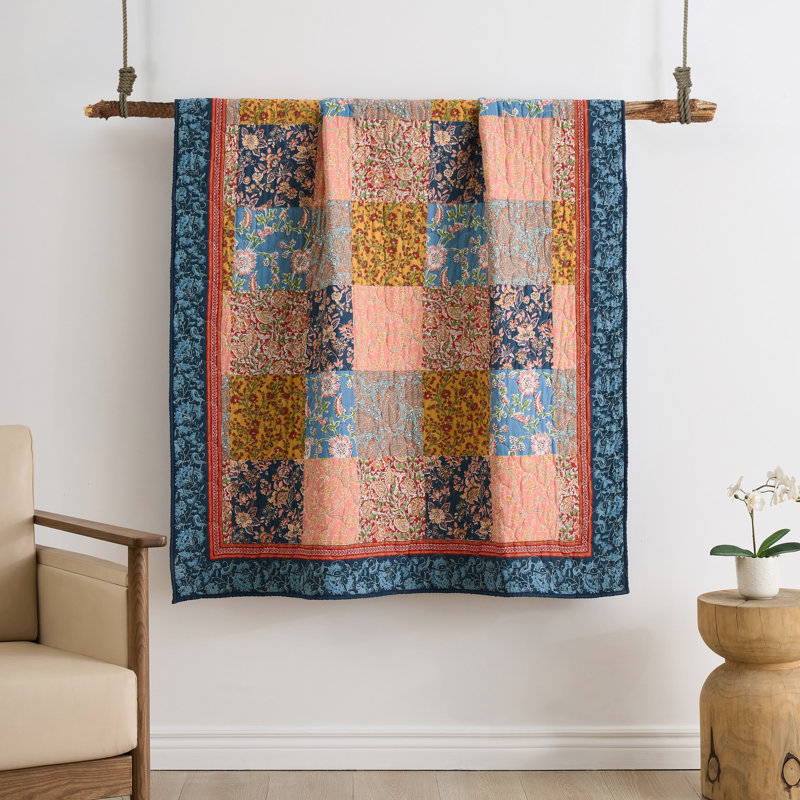 Greenland Home Fashions Tangier Bohemian Patchwork Reversible Cotton Throw Quilt, 50 x 60 Inches
