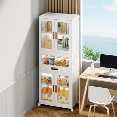 Aarn Plastic Storage Bins With Lids, Stackable Storage Containers With Drawers And Doors, Folding Collapsible Storage Boxes Bins With Wheels, Closet O