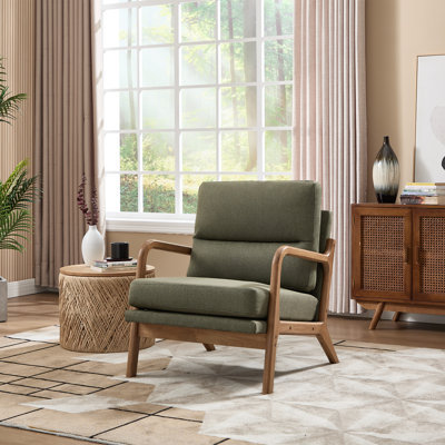 25.59'' Wide Upholstered Fabric Accent Armchair With Solid Wood Leg