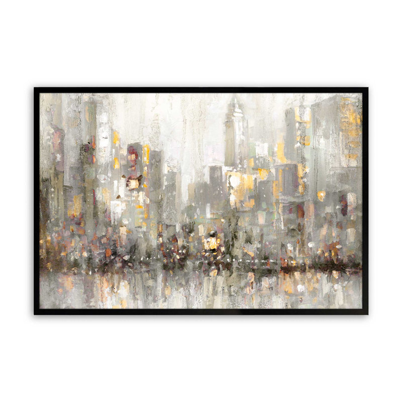 Impression de silhouettes de ville, Cadre noir satiné, H 11 po x l 14 po x P 1,25 po