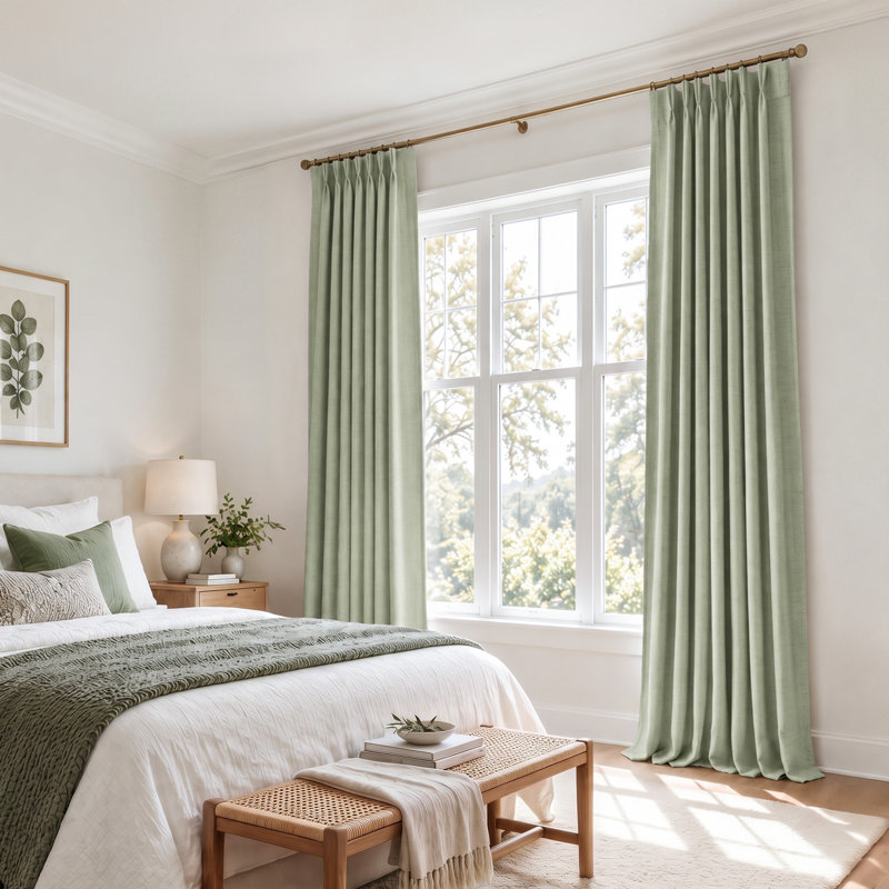 100% Blackout Curtains Thermal Insulated Drapes Faux Linen Pinch Pleated Privacy Window Panels with 20 Hooks for Bedroom & Living Room (Set of 2) 