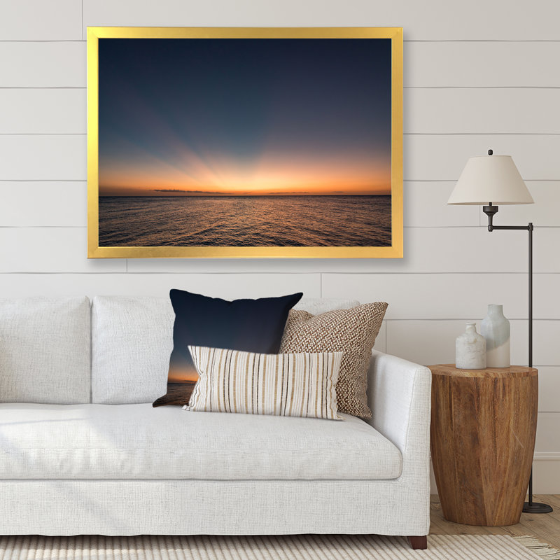 «Tropical Caribbean Island Sunset I», reproduction sur toile, Cadre photo doré, H 12 po x l 20 po x P 1 po