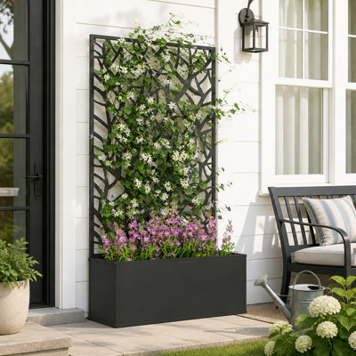 Lit de jardin surélevé en métal avec treillis et panneau d'intimité pour une plantation extérieure polyvalente et un design peu encombrant
