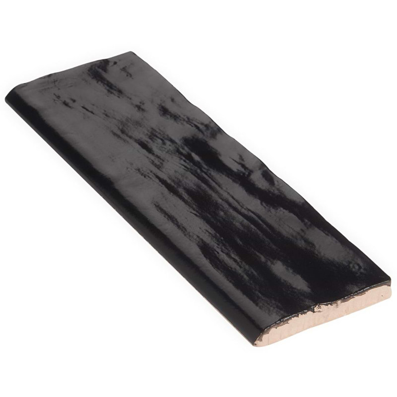 Montauk 2x8 Glazed Ceramic Bullnose Tile Trim, Jet Black