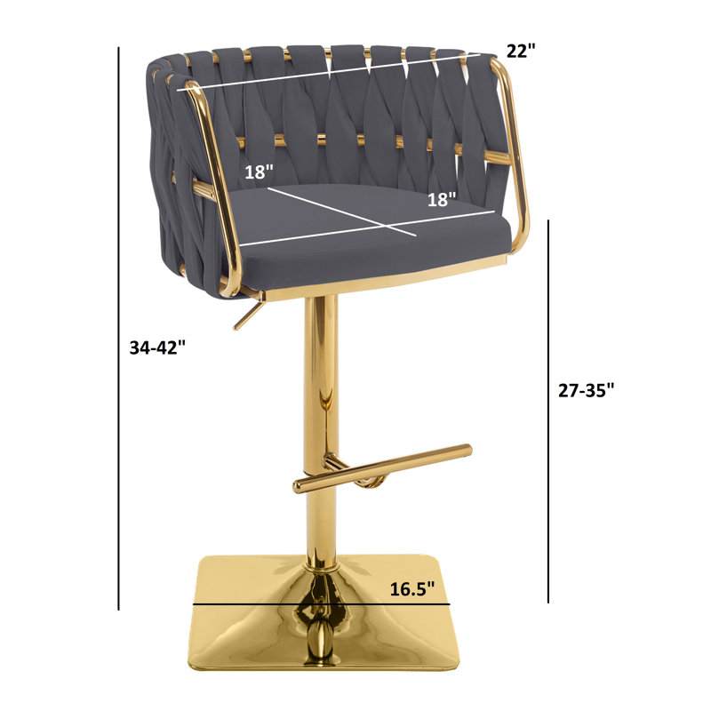 Mancias Swivel Upholstered Adjustable Height Counter Stool, Gold, Velvet Dark Gray
