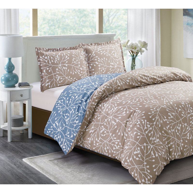 Ensemble de housse de couette réversible branches Sequoia, Couette double / grand et 2 taies décoratives, Brun clair