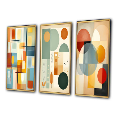 " Midcentury Minimal Abstract Geometric Art " 3 - Pieces