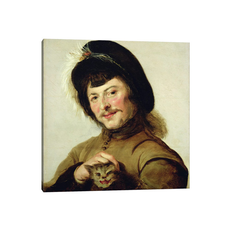 A Young Man With A Cat, 1635 by Frans Hals The Elder - Wrapped Canvas Painting, 93.98cm H x 93.98cm W  x 1.91cm D