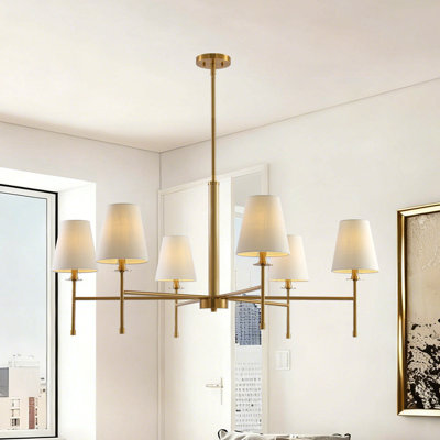 Lustre 6 lumières noir Icare avec abat-jour en tissu blanc Icare