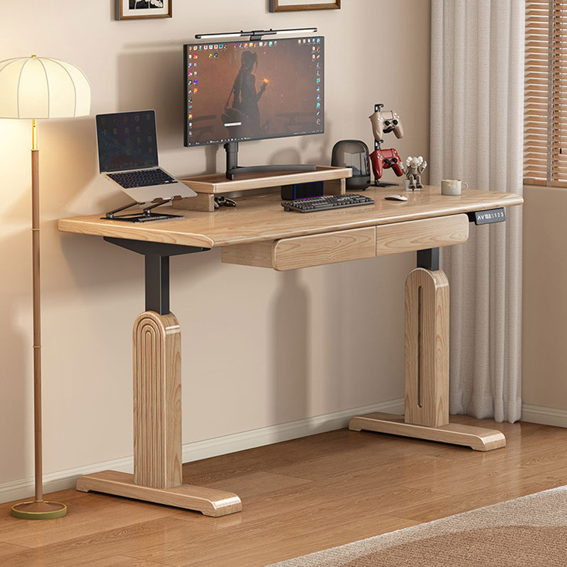 Bureau rectangulaire en bois massif brun à 2 tiroirs, H 47,24 po x l 55,12 po x P 27,56 po