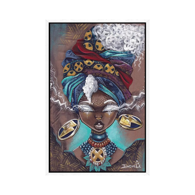 Afro Storm - Print on Canvas, White Framed, 66.04cm H x 45.72cm W x 3.81cm D