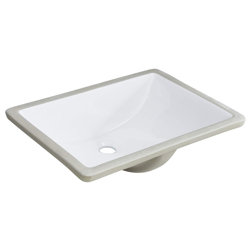 White Rectangular Undermount Bathroom Sink With Overflow