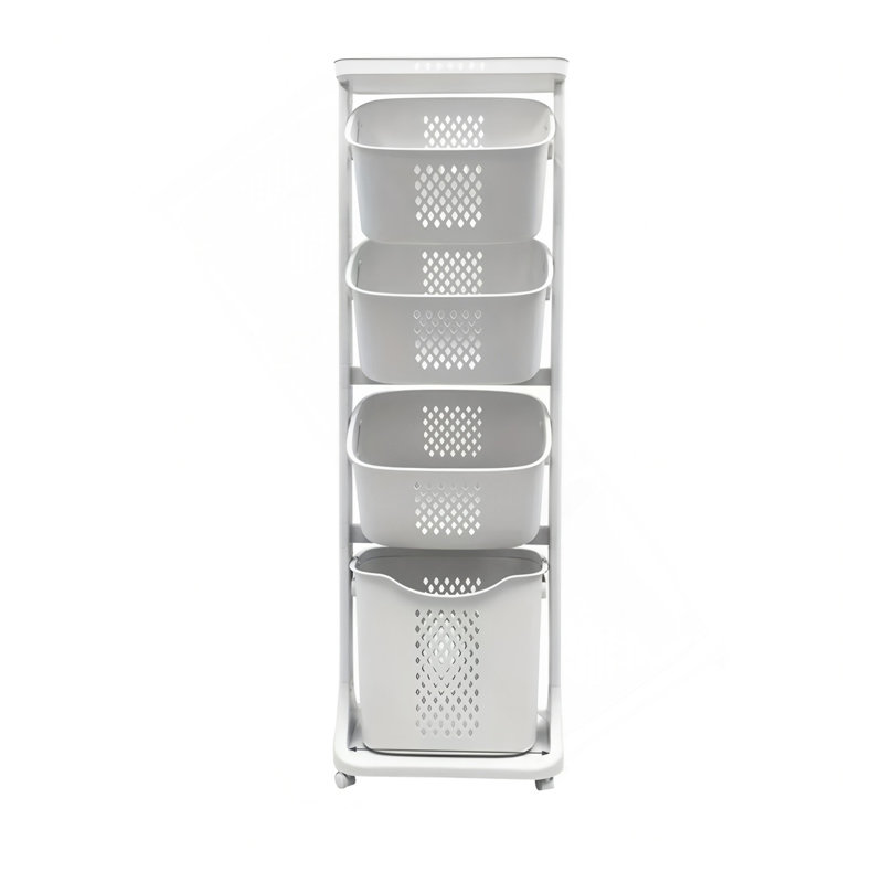 Trieur de paniers à linge à 4 niveaux, rangement à linge avec roulettes, paniers à linge roulants amovibles, chariot de salle de bain pour vêtements sales, blanc