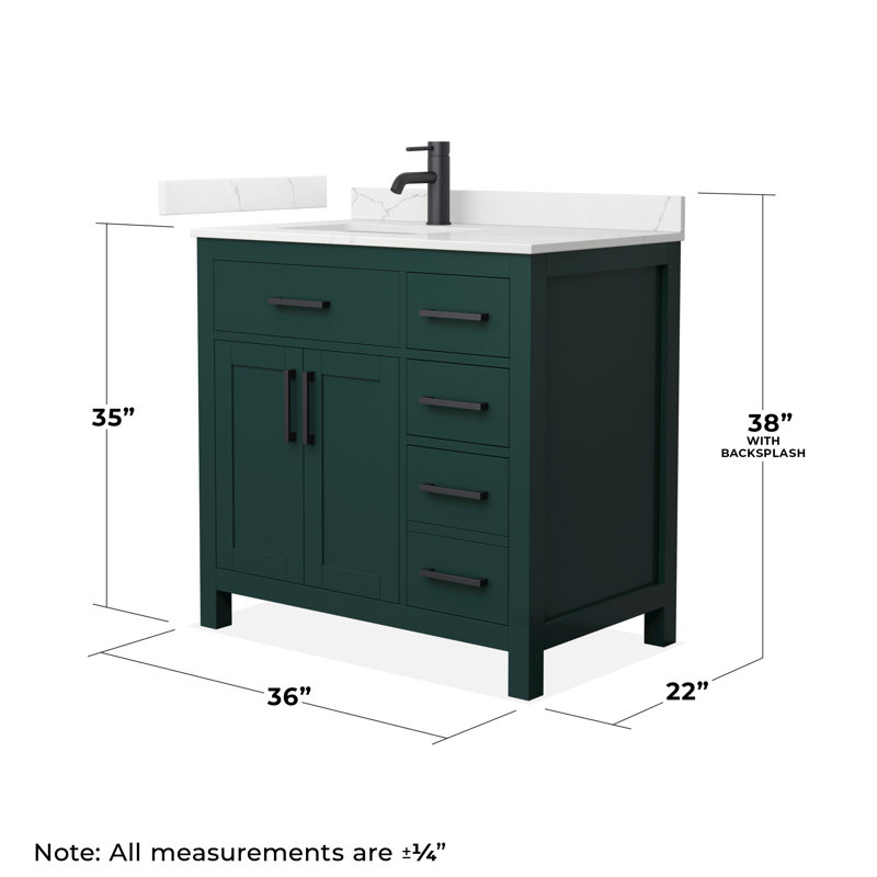 Beckett 36" Freestanding Single Bathroom Vanity with Quartz Top, Giotto Quartz, Green, Matte Black