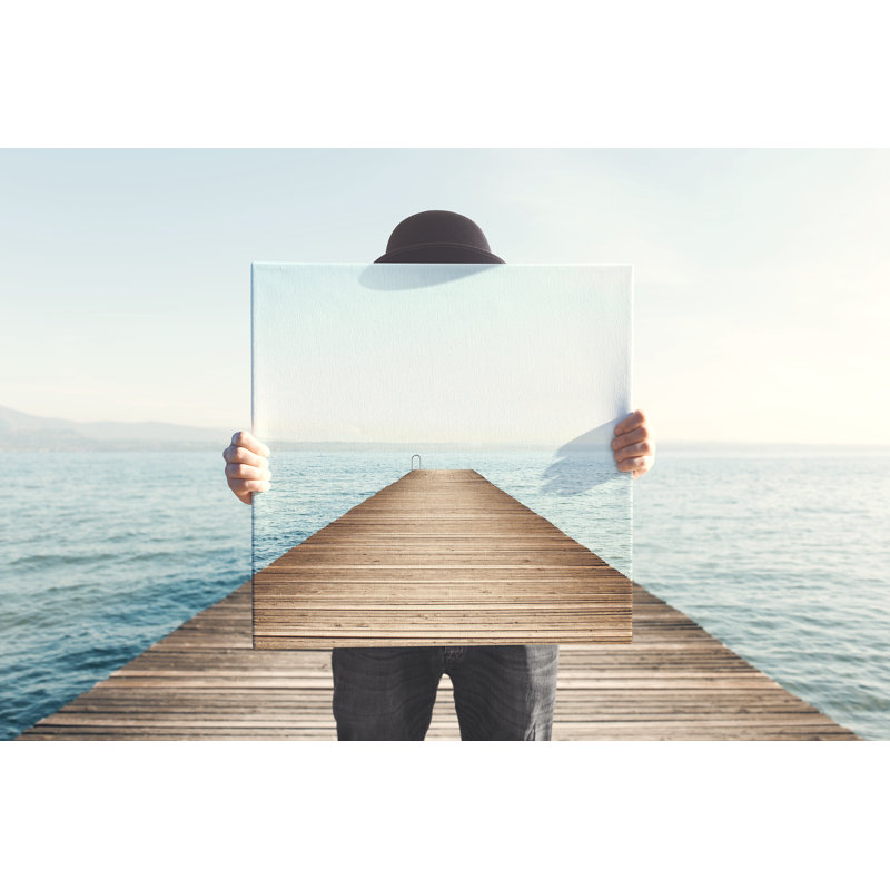 Man Holding A Painting - Wrapped Canvas Print, 30cm H x 46cm W x 3.8 cm D