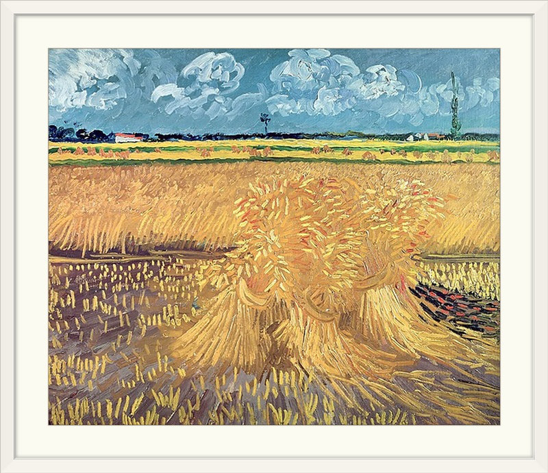 «Wheatfield with Sheaves, 1888» par Vincent Van Gogh - reproduction d'art, H 25 po x l 30 po x P 1,5 po, Toile tendue