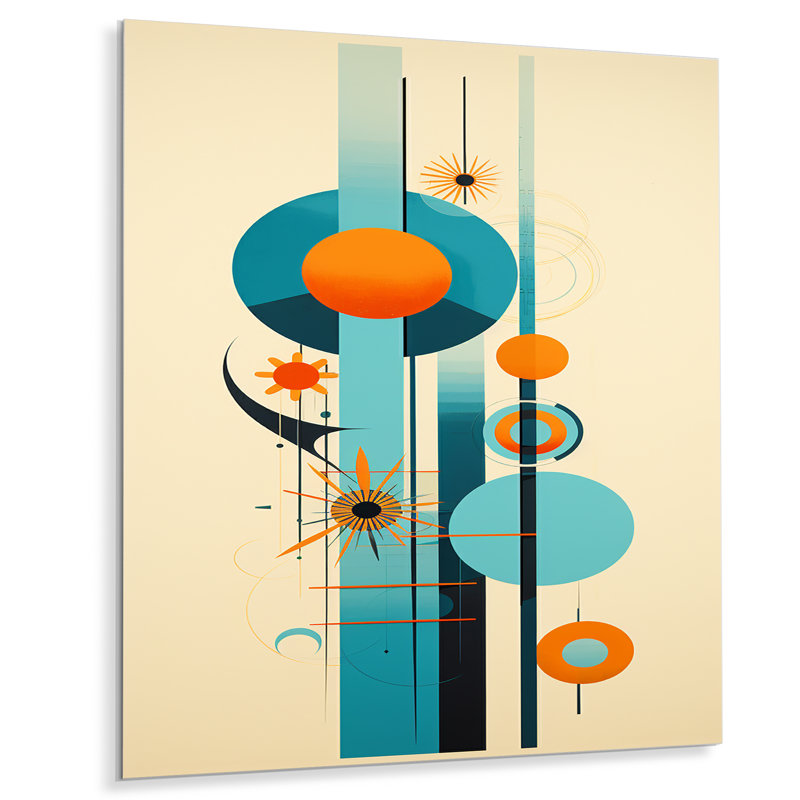 «Geometric Balance Blue Circular - Midcentury», art mural, H 32 po x l 16 po x P 1 po, Pas de métal encadré
