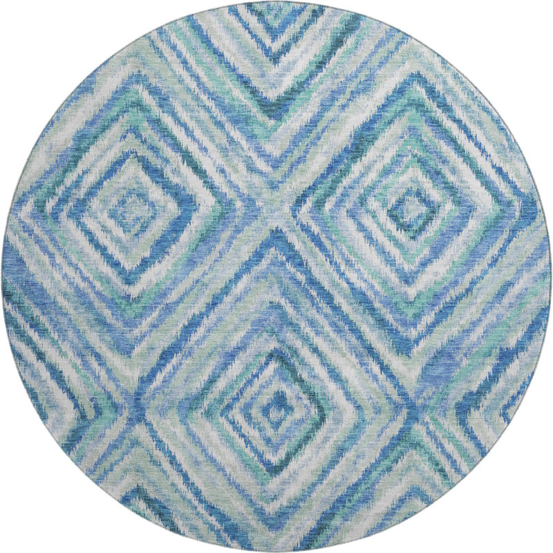 Tapis bleu Prisco lavable à la machine de qualité supérieure, Rond 8 pi