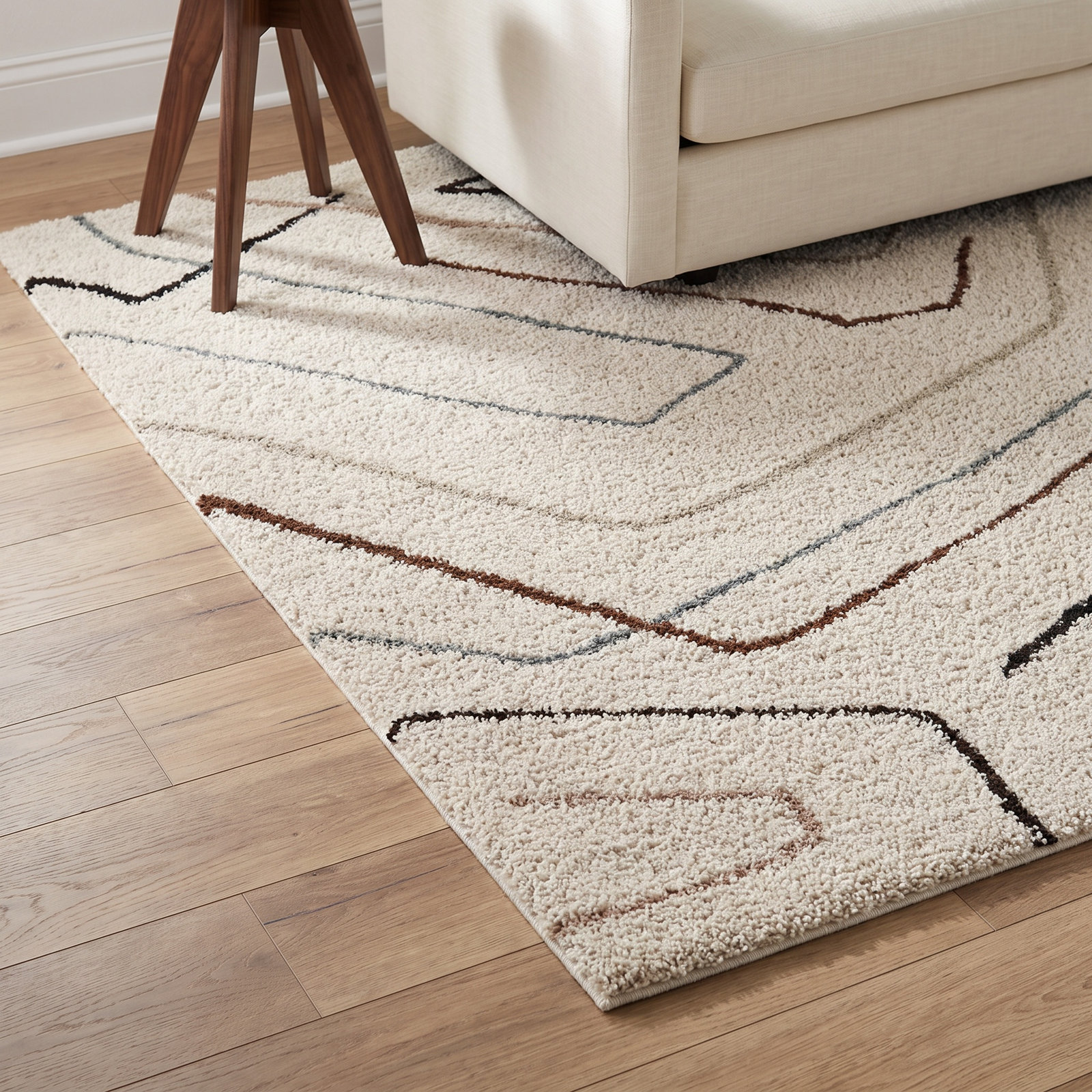 Cream Modern Abstract Shag Rug, Rectangle 7'10.5" x 10'0.1"
