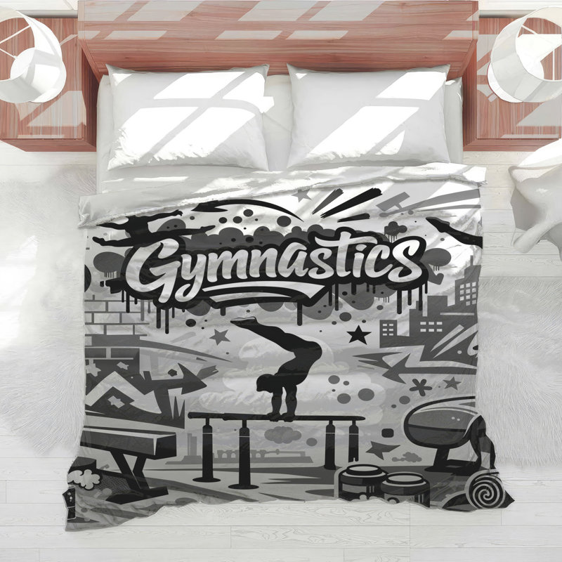 Black White Gymnastics Theme Comforter, King