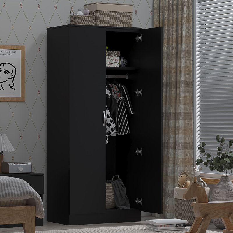 Marlesha 2 Door Manufactured Wood Wardrobe, Black