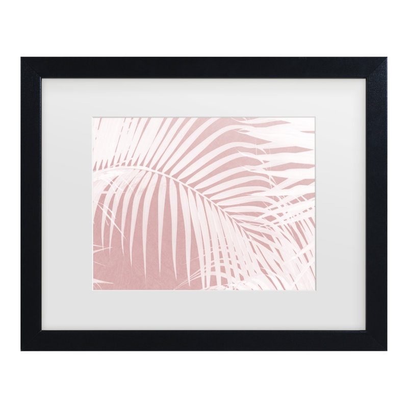 "L'encadré" boliné Amini54, feuilles de palmier sur fond rose IV, H 13 po x l 16 po