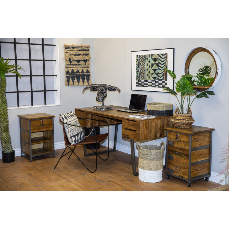 Harless Solid Wood Top Metal Base Writing Desk