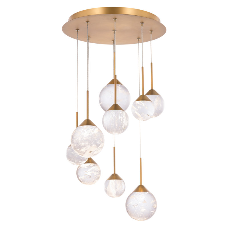 Quest 9 - Light LED Pendant, Aged Brass