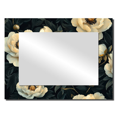 Black Beige Midnight Peonies II - Floral Mirror For Wall Art Decor - Printed On Metal